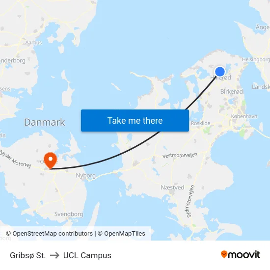 Gribsø St. to UCL Campus map