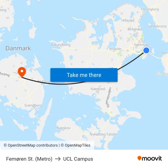 Femøren St. (Metro) to UCL Campus map