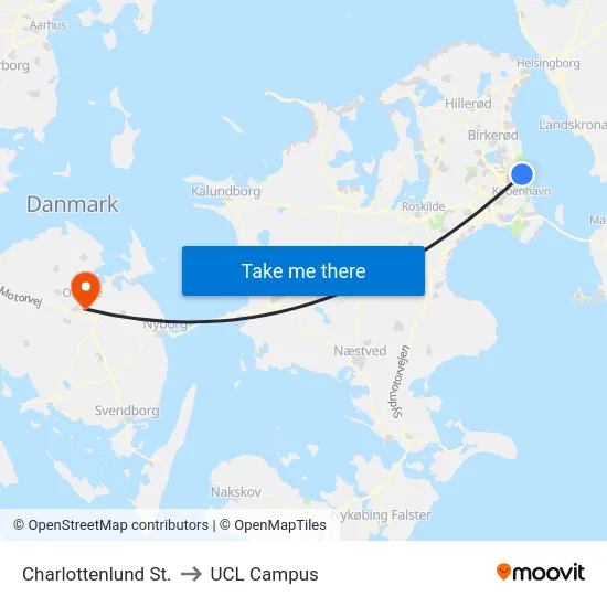 Charlottenlund St. to UCL Campus map