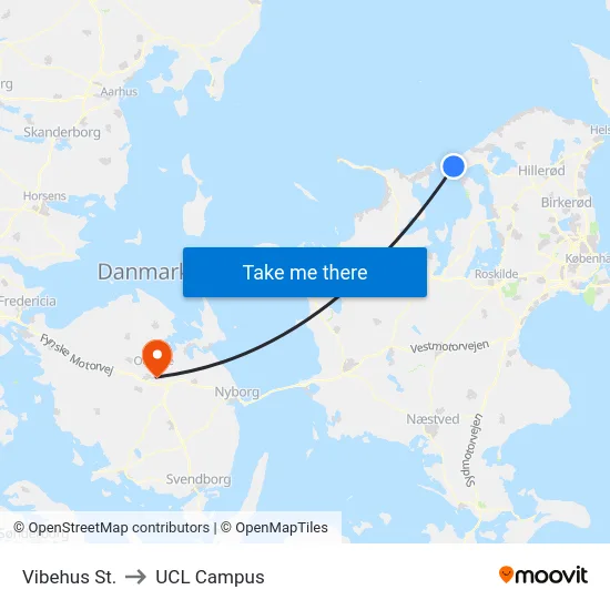 Vibehus St. to UCL Campus map