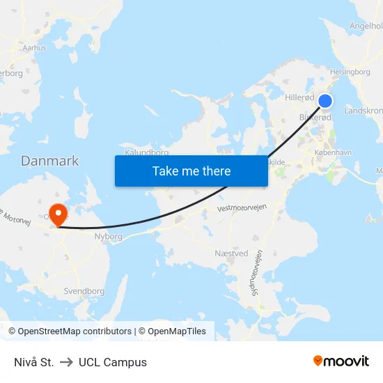 Nivå St. to UCL Campus map