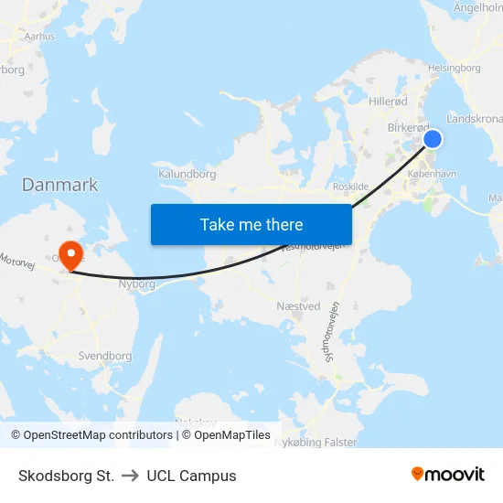 Skodsborg St. to UCL Campus map