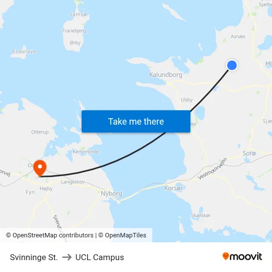 Svinninge St. to UCL Campus map