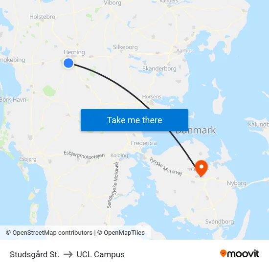 Studsgård St. to UCL Campus map