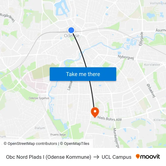 Obc Nord Plads I (Odense Kommune) to UCL Campus map