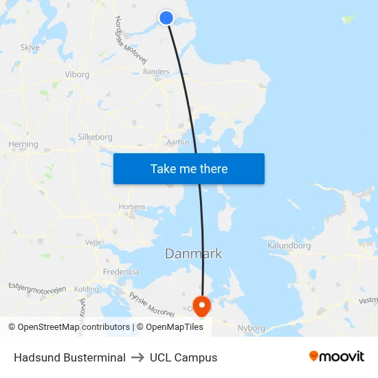 Hadsund Busterminal to UCL Campus map