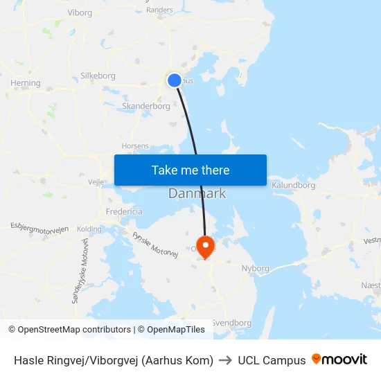 Hasle Ringvej/Viborgvej (Aarhus Kom) to UCL Campus map