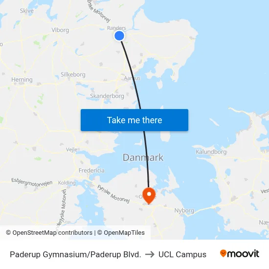 Paderup Gymnasium/Paderup Blvd. to UCL Campus map