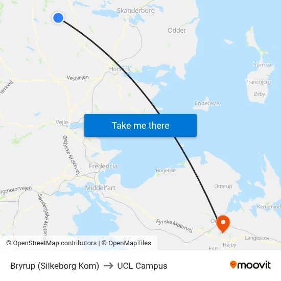 Bryrup (Silkeborg Kom) to UCL Campus map
