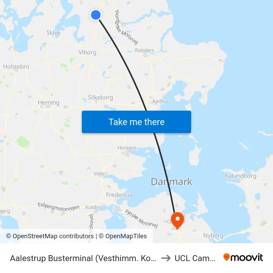 Aalestrup Busterminal (Vesthimm. Komm.) to UCL Campus map