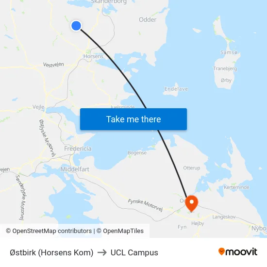 Østbirk (Horsens Kom) to UCL Campus map