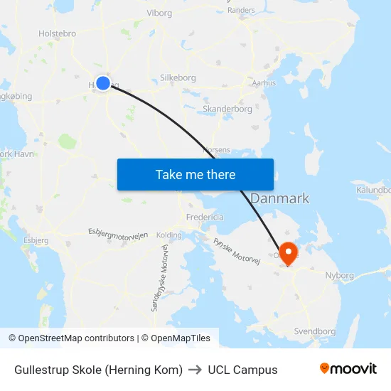 Gullestrup Skole (Herning Kom) to UCL Campus map