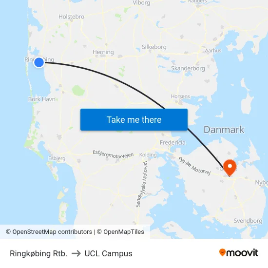 Ringkøbing Rtb. to UCL Campus map