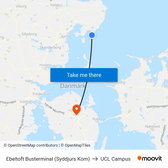 Ebeltoft Busterminal (Syddjurs Kom) to UCL Campus map