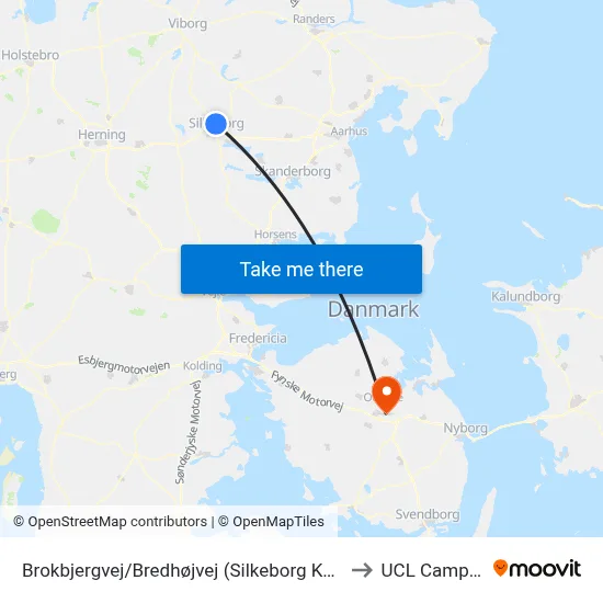 Brokbjergvej/Bredhøjvej (Silkeborg Kom) to UCL Campus map