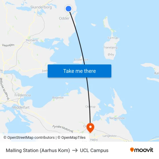 Malling Station  (Aarhus Kom) to UCL Campus map