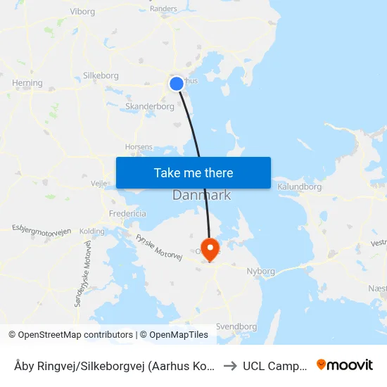 Åby Ringvej/Silkeborgvej (Aarhus Kom) to UCL Campus map