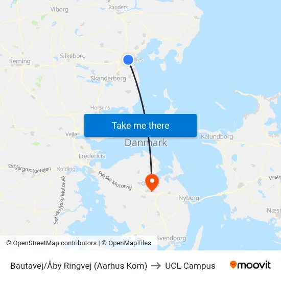 Bautavej/Åby Ringvej (Aarhus Kom) to UCL Campus map