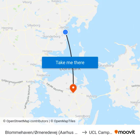 Blommehaven/Ørneredevej (Aarhus Kom) to UCL Campus map