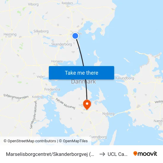 Marselisborgcentret/Skanderborgvej (Aarhus Kom) to UCL Campus map