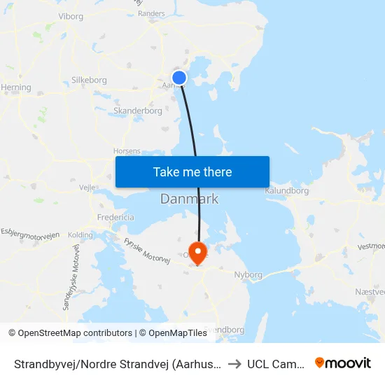 Strandbyvej/Nordre Strandvej (Aarhus Kom) to UCL Campus map
