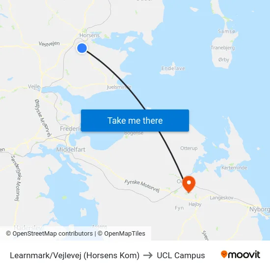 Learnmark/Vejlevej (Horsens Kom) to UCL Campus map