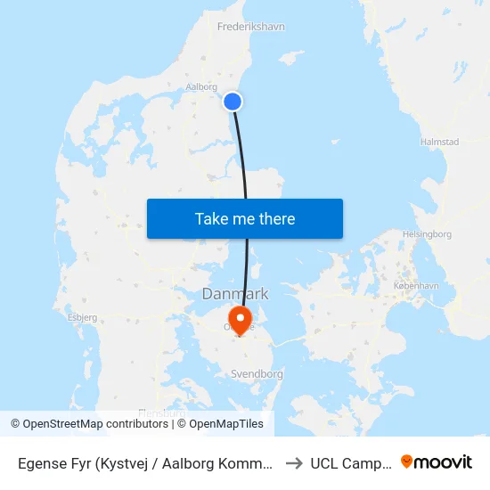 Egense Fyr (Kystvej / Aalborg Kommune) to UCL Campus map