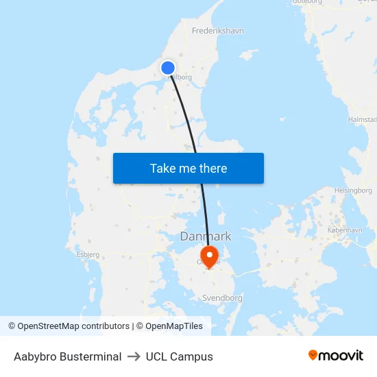 Aabybro Busterminal to UCL Campus map