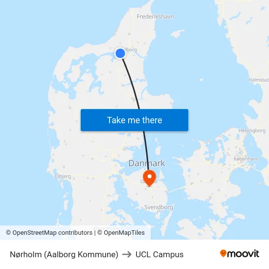 Nørholm (Aalborg Kommune) to UCL Campus map