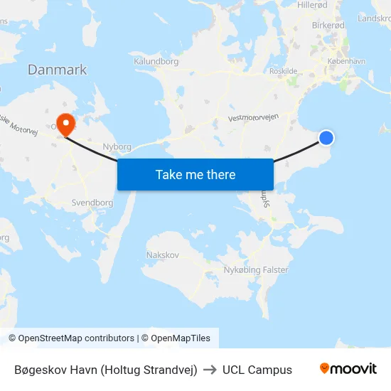 Bøgeskov Havn (Holtug Strandvej) to UCL Campus map