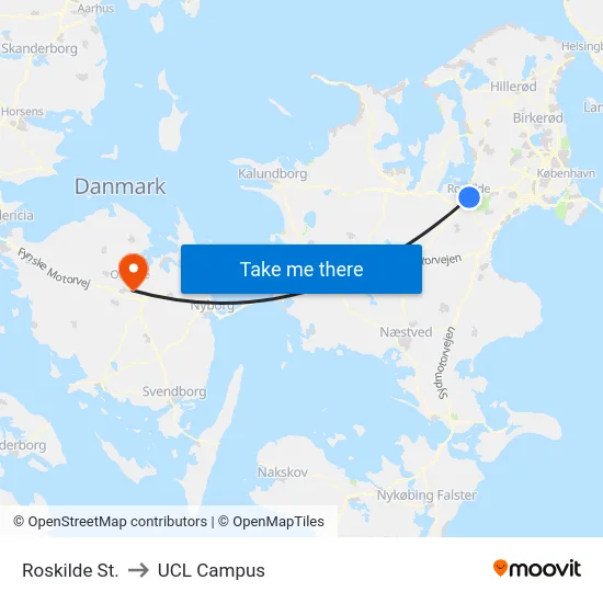 Roskilde St. to UCL Campus map