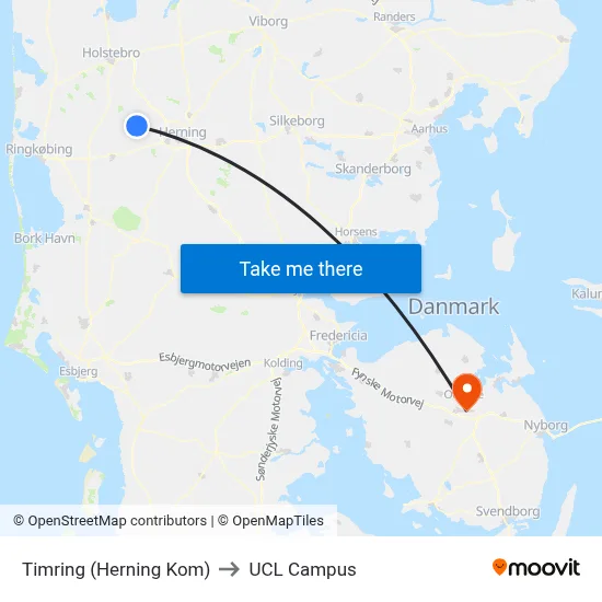 Timring (Herning Kom) to UCL Campus map