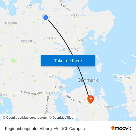 Regionshospitalet Viborg to UCL Campus map