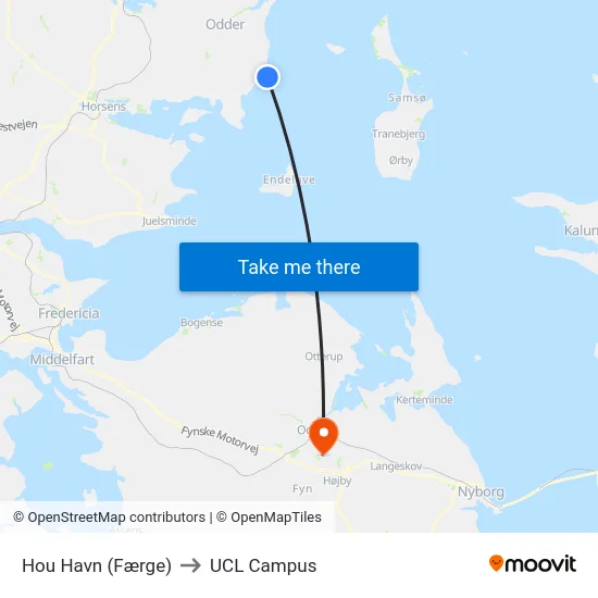 Hou Havn (Færge) to UCL Campus map