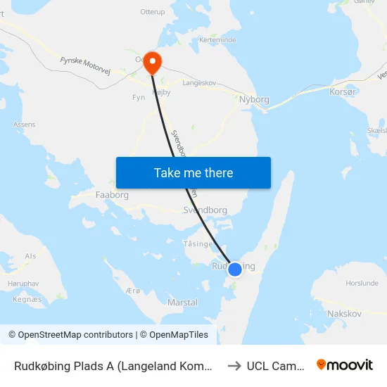 Rudkøbing Plads A (Langeland Kommune) to UCL Campus map