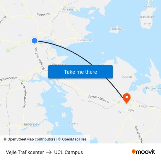 Vejle Trafikcenter to UCL Campus map