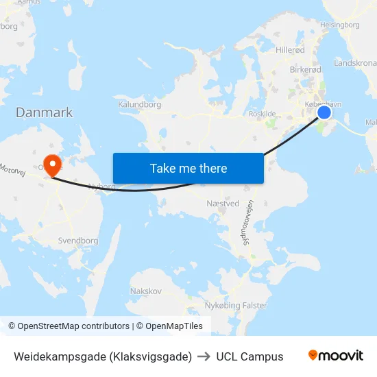 Weidekampsgade (Klaksvigsgade) to UCL Campus map