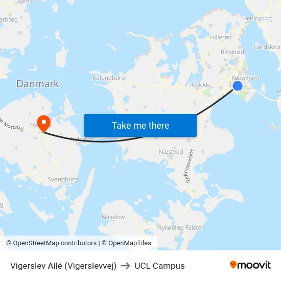 Vigerslev Allé (Vigerslevvej) to UCL Campus map