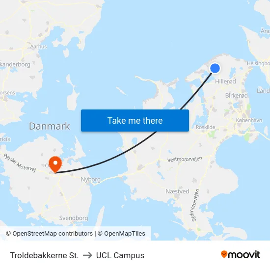 Troldebakkerne St. to UCL Campus map