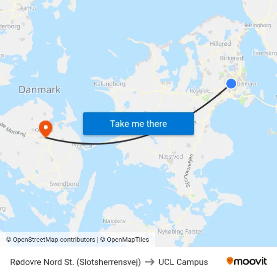 Rødovre Nord St. (Slotsherrensvej) to UCL Campus map