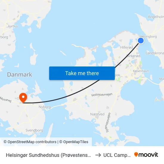 Helsingør Sundhedshus (Prøvestensvej) to UCL Campus map