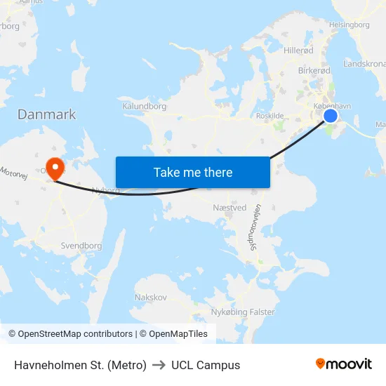 Havneholmen St. (Metro) to UCL Campus map