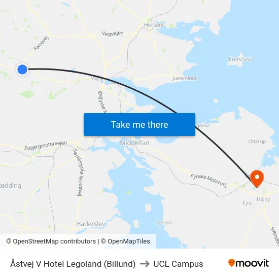 Åstvej V Hotel Legoland (Billund) to UCL Campus map