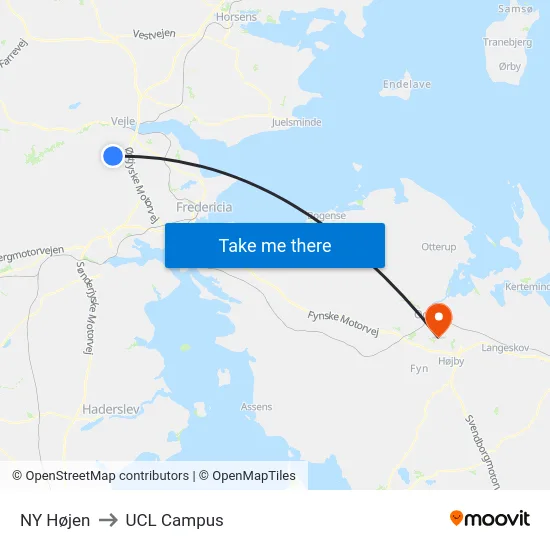 NY Højen to UCL Campus map
