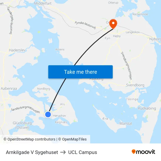 Arnkilgade V Sygehuset to UCL Campus map