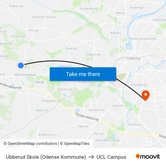 Ubberud Skole (Odense Kommune) to UCL Campus map