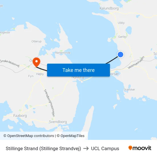 Stillinge Strand (Stillinge Strandvej) to UCL Campus map