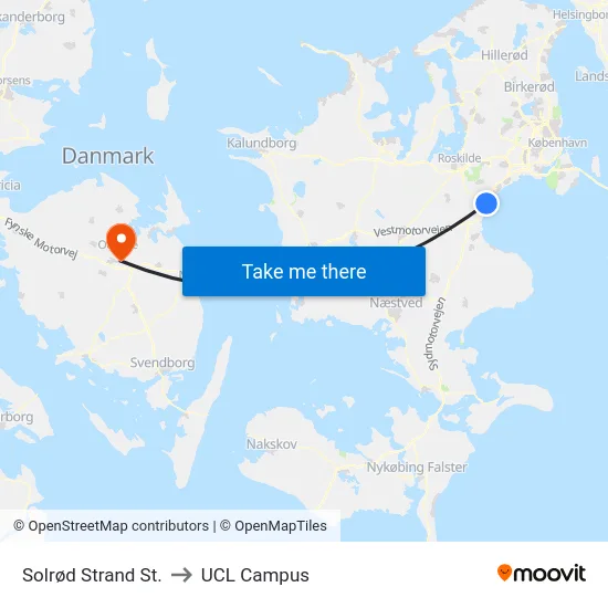 Solrød Strand St. to UCL Campus map