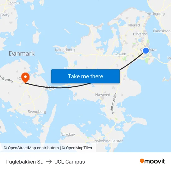 Fuglebakken St. to UCL Campus map