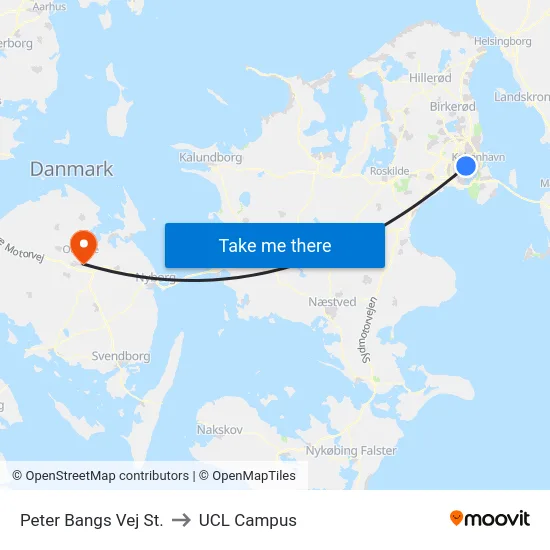 Peter Bangs Vej St. to UCL Campus map